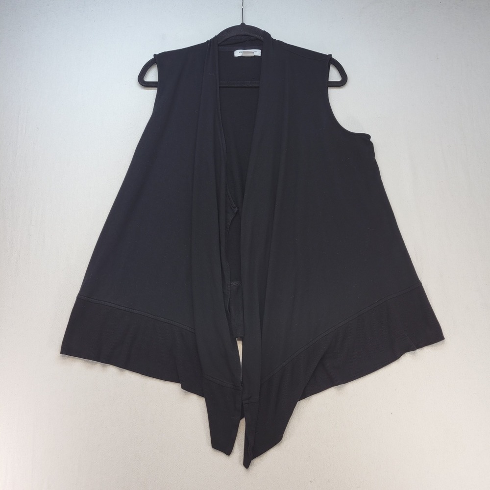 Liz Claiborne Weekend Vest Womens Large Black Casual Open Front Draped Ribbed